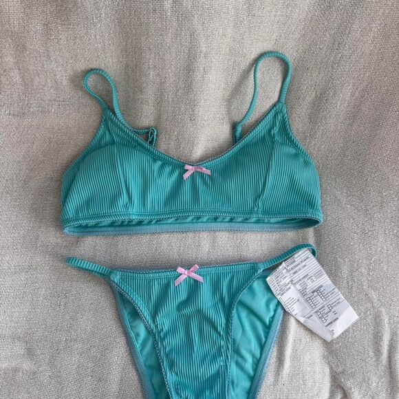 Forever 21 Coquette Bow Girly Blue Bikini Set Medium - Picture 1 of 4